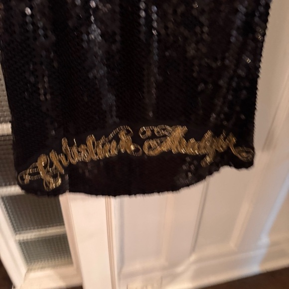 NEW Christian Audigier Womans Black Sequins Top W/ Gold Accents size Medium NWT - Picture 4 of 16